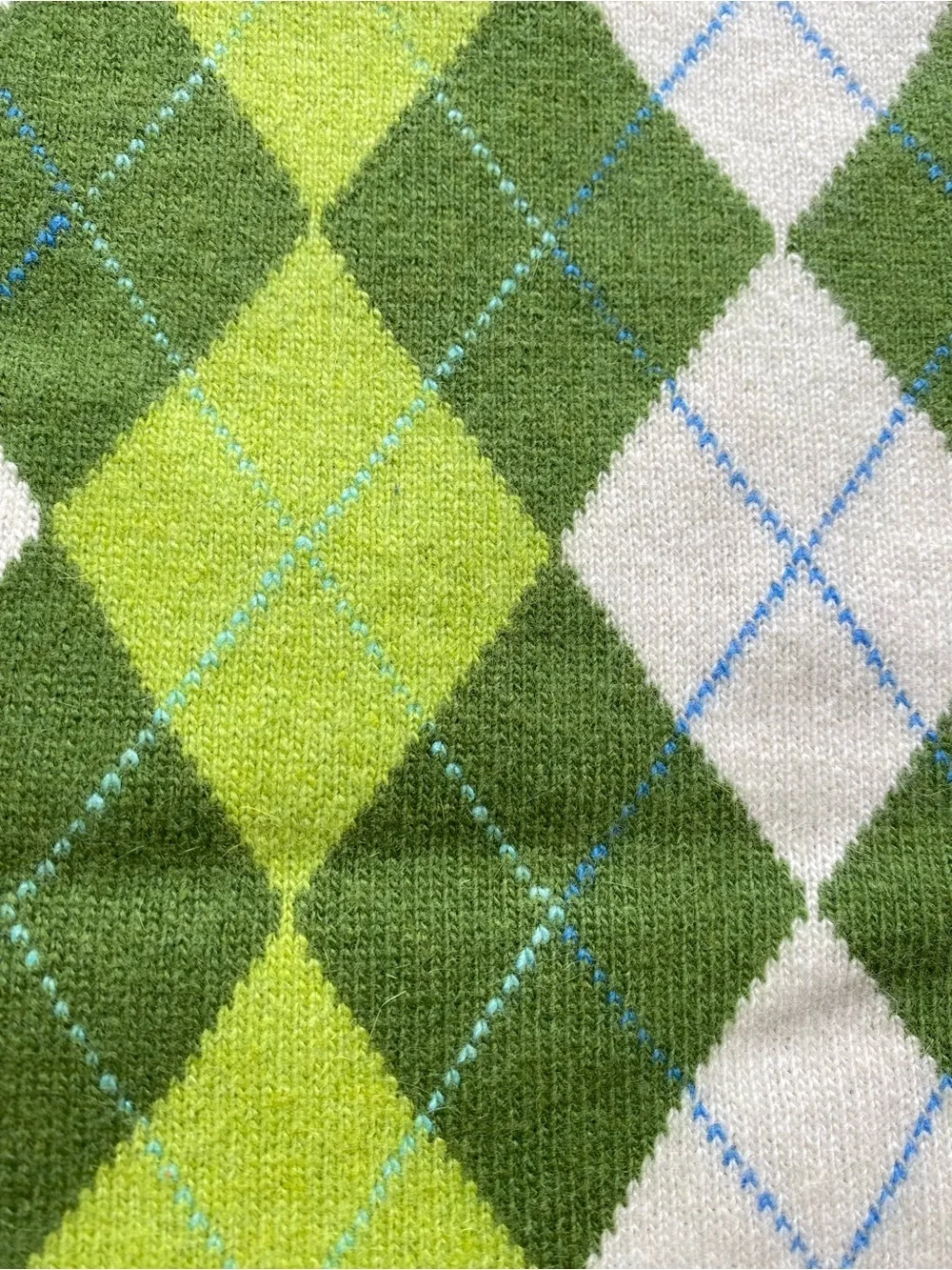 J CREW Merino Wool Cashmere Argyle Knit Scarf Chartreuse Green Cream